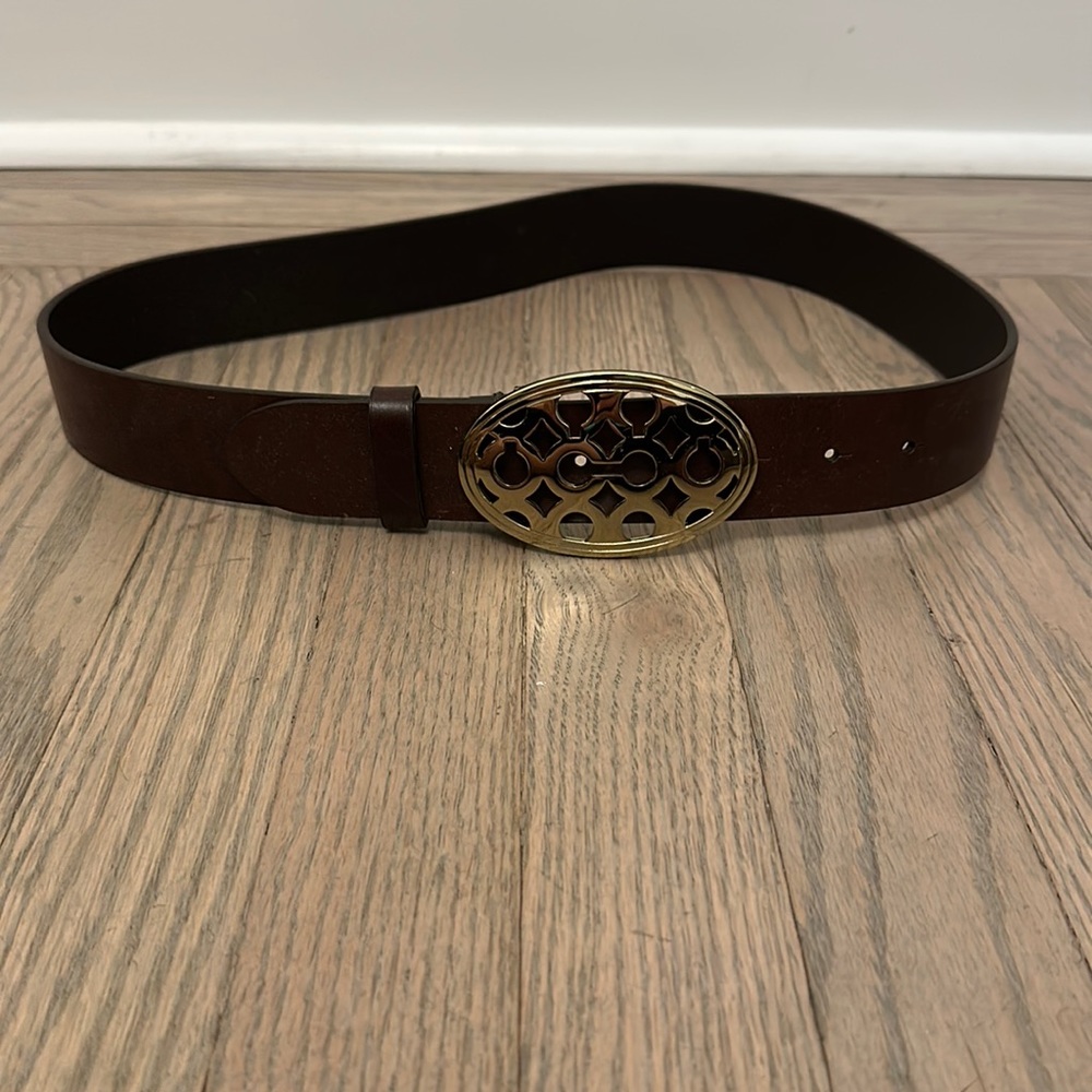 Coach brown leather belt (medium) with brass C buckle